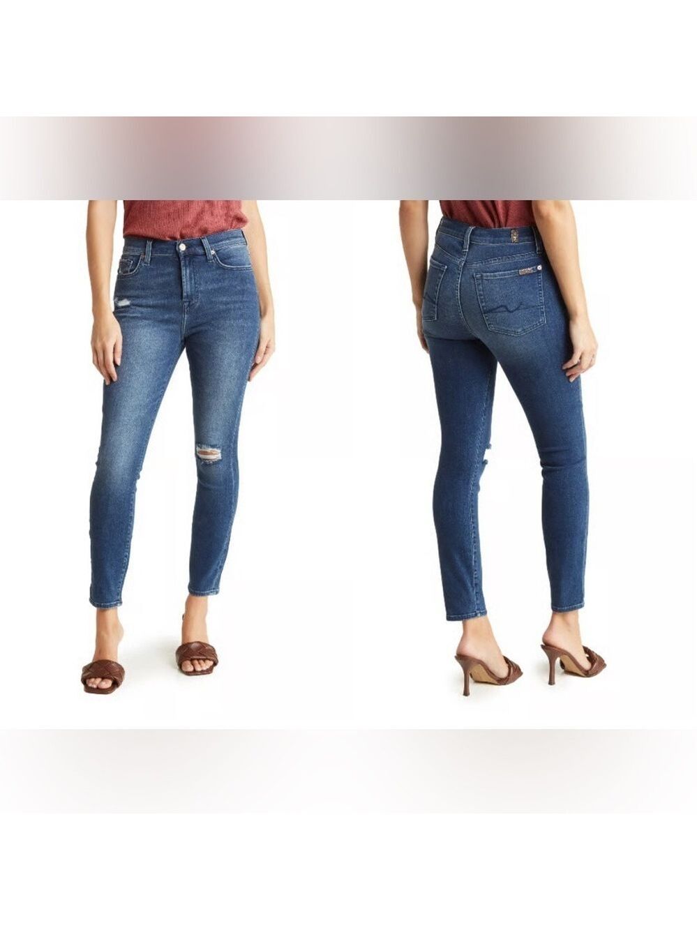 7 For All Mankind Gwenevere High Waist Skinny Jeans Raw edge hem 27 EUC